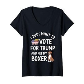Womens Vote Trump Patriotic Boxer Dog Lover President 2024 V-Neck T-Shirt