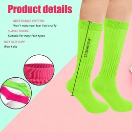 PINCHUAN 2Pairs Neon Socks for Women 80s 90s Neon Slouch Socks Women's Leg Warmers Slouch socks Pink/Green Long Sock Soft Scrunch Knee High Sock 80S neon Outfit-2pairs Rose Red&Green