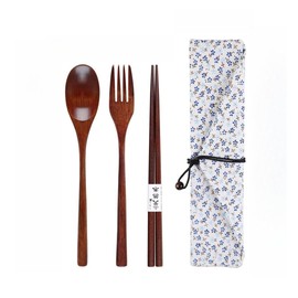 Cutlery Set, Wooden Chopsticks, Spoon, Fork Set, Storage Case, 4-piece Set, Tableware Set, Bento Box, Cutlery Set, Japanese Style, Convenient to Carry, Adults and Children, Excursions, Camping, Outdoors, Fishing, Travel, Wedding, Housewarming (C)