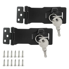 Waziaqoc 2 Pcs 4 Inch Keyed Hasp Locks, Cabinet Locks with Keys Door Latch Twist Knob Keyed Locking Hasp Padlock Latch Lock for Drawers and Closets(Black)