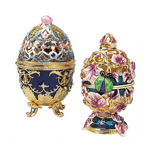 Design Toscano FH91364 The Royal Garden Collection Romanov Style Enameled Eggs: Hummingbird and Ladybug, Multicolor Set of 2