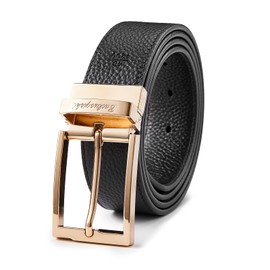 Cinturón de hebilla rotado para hombre, color negro y café, de doble cara, con agujero ajustable y demolición, ancho de la correa de ciruela de 3,3 cm, Negro dorado, 26-46W
