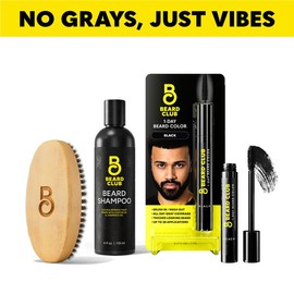The Beard Club Beard Club No Grays, Just Vibes Beard Kit Featuring One-Day Color for Beard & Eyebrows, Beard Shampoo, and Beard Brush - Look Your Best For The Holidays - Best Men's Holiday Gift - Color: Black