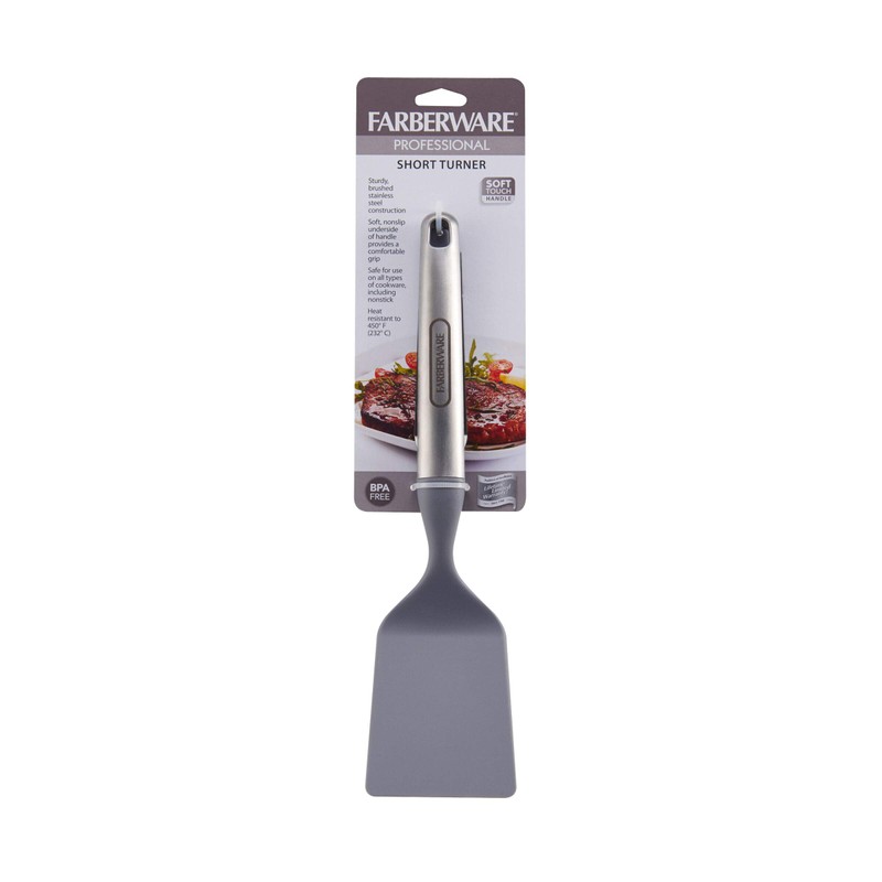 Farberware Professional Stainless Steel Soft Short Turner, 11.42-Inch, Gray