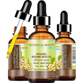 ORGANIC SESAME OIL, 100% Pure/Undiluted / Cold Pressed. 2oz -60 ml. For Face, Hair and Body.