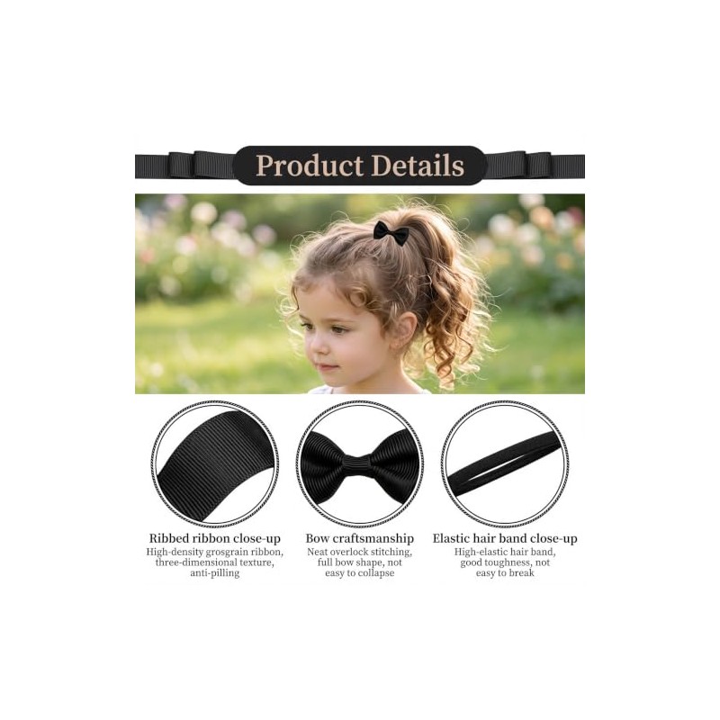 10 Pcs Black Hair Bow, Girls School Hair Accessories, Elastic