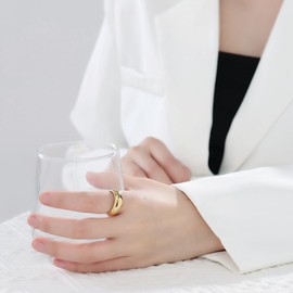 HeartMoonFox Gold Dome Chunky Rings for Women | 14K Gold Plating Stainless Steel Wedding Dome Chunky Band Ring for Women Minimalist Jewelry Size 5-10 (Gold, 6.5)