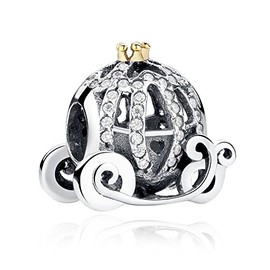 BEEUVIP Pumpkin Coach Charm 925 Sterling Silver Openwork Bead for Charm Bracelets and Necklaces with 5A Cubic Zirconia, Birthday Mothers Day Jewelry Gifts Women Girls