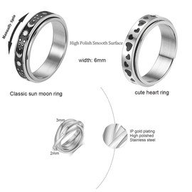 Nylry 3Pcs Stainless Steel Fidget Ring for Mens Cool Black Spinner Rings Anxiety Reliving Ring 6/8MM Wide Wedding Promise Band Ring Set for Women Men B9