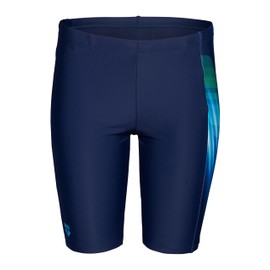 ARENA Feel Boys' Fading Swim Jammer Stretchy Sports Swimwear Knee-Length Bathing Suit for Beach Pool Fitness Swimming, Navy/Multi, US Size 8-10 Jr/26