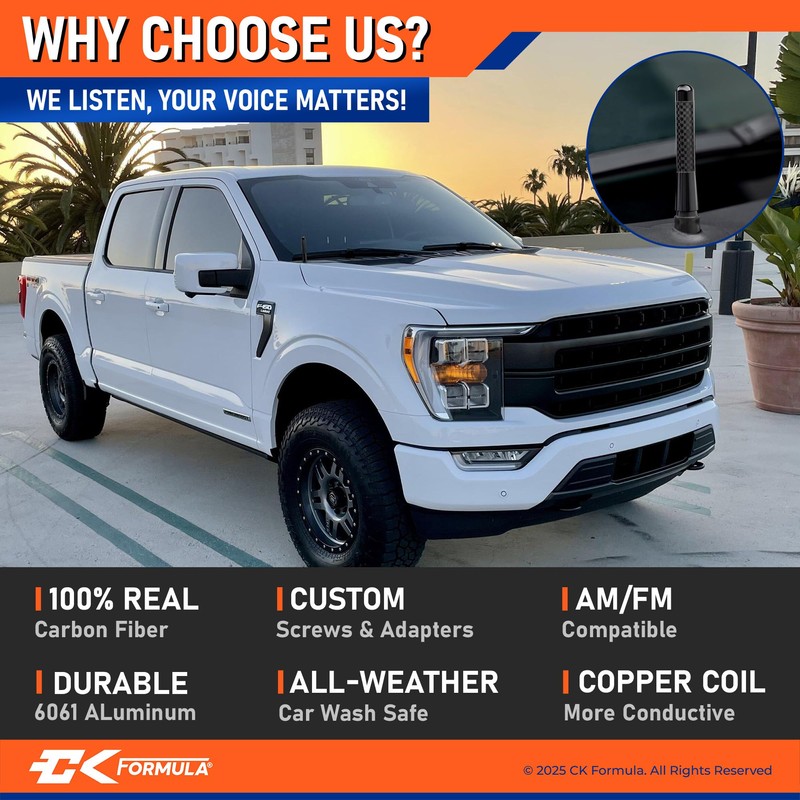 Anodized Carbon Fiber Antenna 3-Inch, Short Truck Antenna for Ford