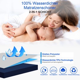 Waterproof Mattress Protector, Fitted Sheet, Breathable, Waterproof Mattress Cover, Moisture Protection, 140 x 200 cm, Dark Blue