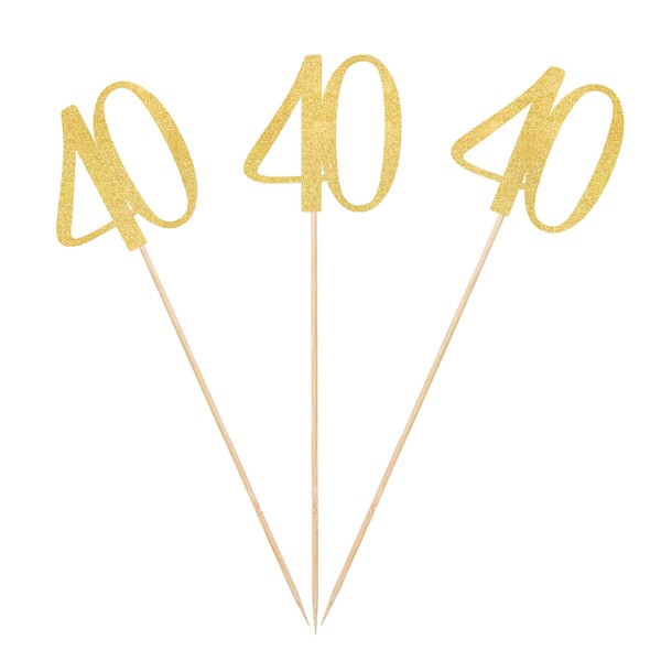Gold Glitter 40th Birthday Centerpiece Sticks, 12-Pack Number 40 Table Topper Anniversary Party Decorations