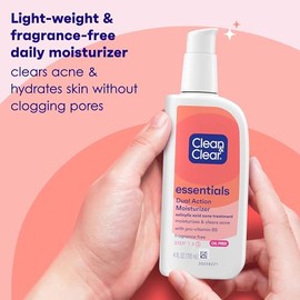 Clean & Clear Essentials Dual Action Oil-Free Facial Moisturizer, Salicylic Acid Acne Treatment with Pro-Vitamin B5 Moisturizes While Treating Acne & 