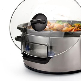 SOPHICO Slow Cooker Lid Holder for Cooking, Hand Free Pot Lid Organizer, Stainless Steel Rack with Silicone Sink, Fits Most Slow Cookers, Keeps Countertop No Mess (Black, 2 Pack)