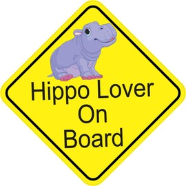 StickerTalk Hippo Lover on Board Vinyl Sticker, 6 inches by 6 inches