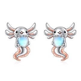 Axolotl Earrings for Women Sterling Silver Cute Moonstone Axolotl Stud Earrings Jewelry Gifts