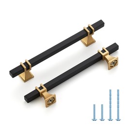 HOME EDIT 10 Pack 5 inch Black & Gold Cabinet Handles Square Zinc-Alloy Pulls for Kitchen, Dresser, Closet, and Bathroom Cabinets Hardware