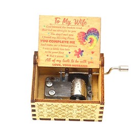 SLGIFT Wood Music Box,Hand Cranked Laser Engraved Vintage Musical Boxes Case Gifts for Birthday/Christmas/Valentines Days/Thanksgiving (PC039 to Wife)