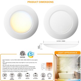 JULLISON 10 Packs 4 Inch White LED Low Profile Recessed & Surface Mount Disk Light, Round, 10W, 600 Lumens, 5CCT Field Selectable, CRI80, DOB Design, Dimmable, Wet Rated & ETL Listed