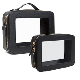 FFpaw Clear Makeup Bag Set for Women, Transparent Travel Cosmetic Case Portable Skincare Toiletry Bag with Zipper Waterproof Makeup Pouch Car Organizers Car Accessories for Essentials (Dual Black)