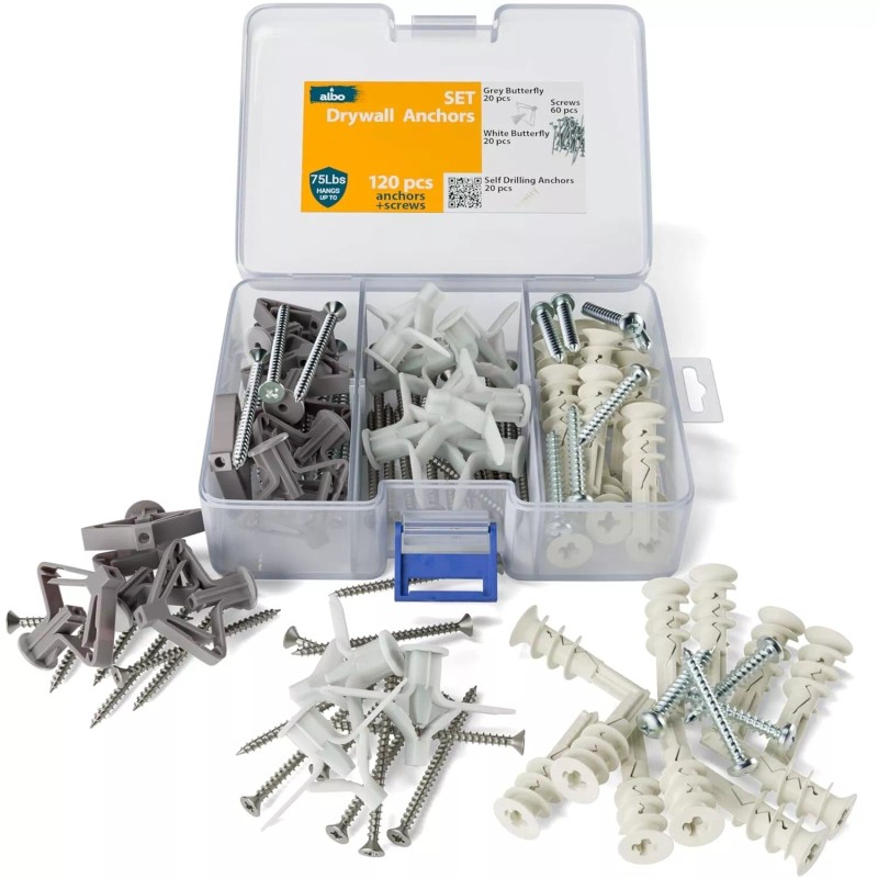 ALBO Drywall Anchor Kit Hollow Wall with Screws Set 120