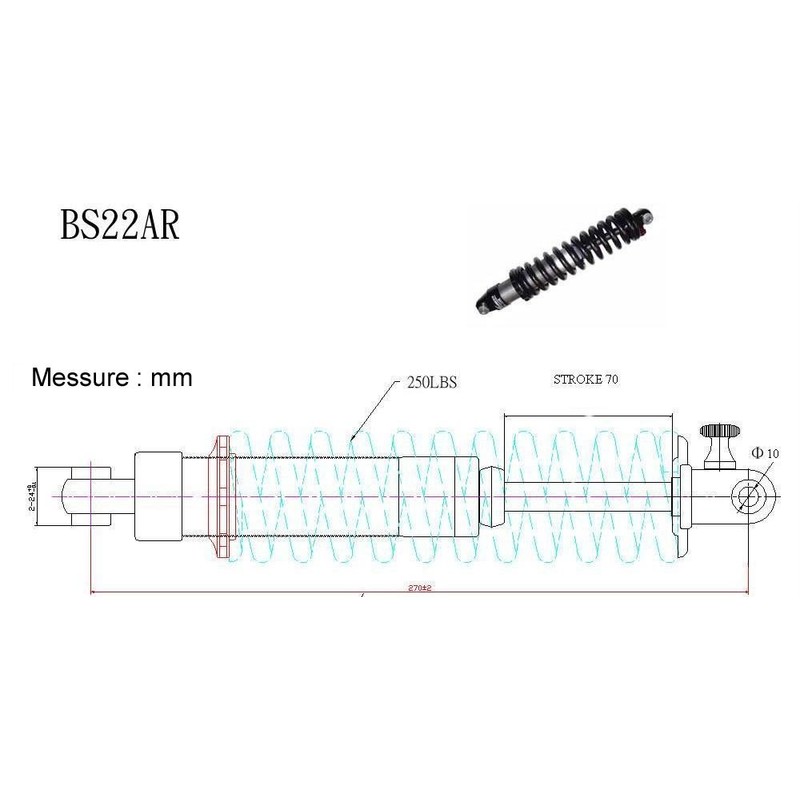 10.9" 280mm Fastace Bs-22ar/bda01ar Rear Shock 250 Lb/in