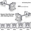 18K White Plated Sterling Silver Princess Cut Cubic Zirconia Stud