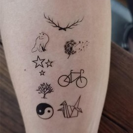 SanerLian Black Flowers Tree Temporary Tattoo Sticker Waterproof Geometric Insect Women Girls Neck Chest Hand 15X11cm Set of 4 (SF044)