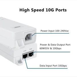 10Gbps PoE++ Injector 60W IEEE802.3bt/at/af Compliant, Supplies PoE(15.4W) or PoE+(30W) or PoE++(60W) Power Over Ethernet Distances Up To 328ft, PoE Injector Adapter for Camera/Access Point, EN60GB-10