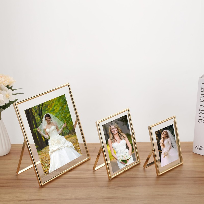 Gold 11x14'' Floating Frame for Picture(6x8'',7x9'',8x10''),Adjustable Tabletop/Shelf floating picture frame