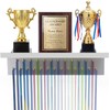 WRONWA Medal Hanger Display with Shelf, Wall Mounted Bamboo Trophy