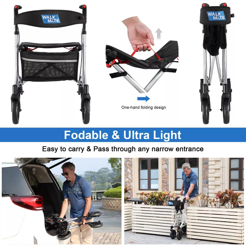 WALK MATE Rolling Walkers for Seniors w/Seat Folding Rollator Walkers