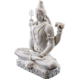 Top Collection Shiva Statue in Padmasana Lotus Pose-Hindu God of Destroying Evil, Ignorance, and Death Sculpture - Collectible New Age Hinduism Figurine (White Marble)