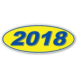 Oval Model Year Window Stickers (Blue Numbers on Yellow) (12 Per Pack) (2018)