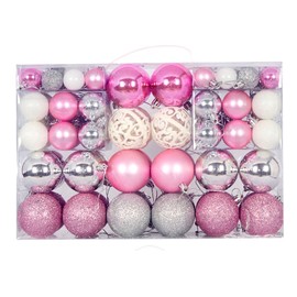 BSTMOME 2024 New 100 PCS Christmas Balls Ornaments, 3 Colors Shatterproof Christmas Tree Baubles Combination for Festival Celebration Xmas Tree Wedding Party Decor 3 Sizes (Pink+White+Silver)
