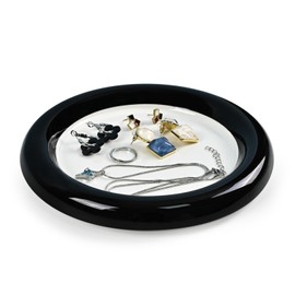 Koythin Ceramic Jewelry Tray, Minimalistic Trinket Dish for Necklaces Rings, Cute Scene Room Decor with White Background with Black Edges for Girls (White)