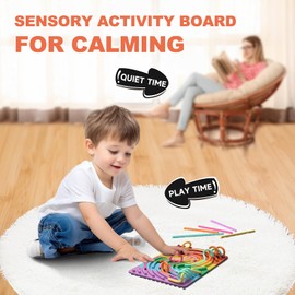 Sensory Fidget Toys for Kids,Silicone Sensory Activity Board for Stress, Anxiety, ADHD & Autism, Soft Worry Toys for Calm Down Corner Supplies,Play Therapy ,Portable Travel Bag & 15 Strings-Multicolor