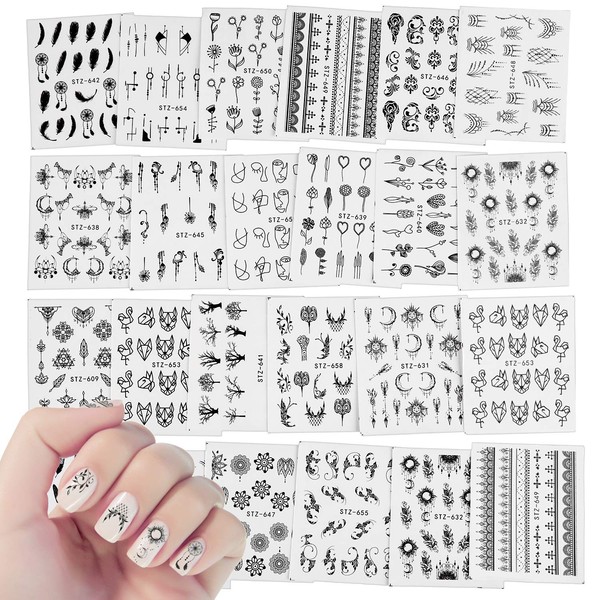 24 Sheets Dream Catcher Nail Stickers Decals,MWOOT Nail Art Water Transfer Sticker Home Manicure Decals with Flowers Feather Butterfly Animal for DIY Nail Tips Decoration