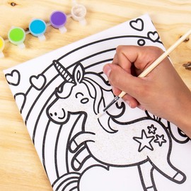 Horizon Group USA Set, 6 Acrylic Paint Colors, 1 Paintbrush, 8 in. x 10 in, Rainbow Unicorn