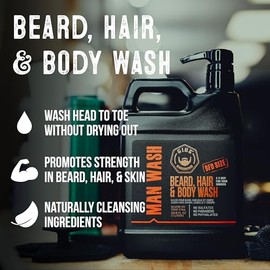 GIBS Grooming - Man Wash 3 en 1 para barba, cabello, jabón corporal - cítricos, roble, aroma a albahaca - sin sulfato - aceite de árbol de té, aceite 