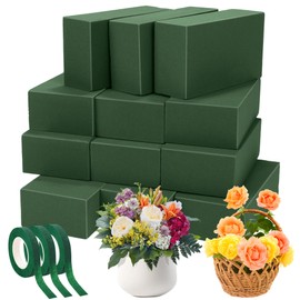 Aneco 12 Pieces Floral Foam Blocks with 3 Rolls Floral Tape 5.5''L x 3.1''W x 1.8''H Green Square Flower Foams Flower Arrangements Supplies for Dry & Wet Flower Wedding Home Decor and DIY Crafts
