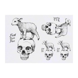 4 x 'Faith Over Fear Lamb Standing on Skull' Temporary Tattoos - Water Resistant, Skin-Safe, Non-Toxic Transfers, Mixed Sizes (TO00076744)