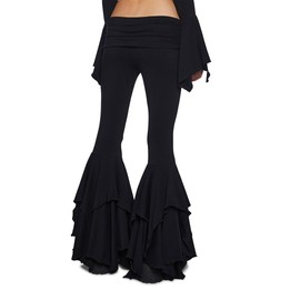 Dolls Kill F is for Fairies Flare Pants by Current Mood - Foldover Waist with Wide Leg and Handkerchief Design, Perfect for Playful Vibes - Black, Small