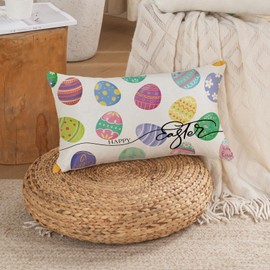 TAJWE Happy Easter Pillow Cover 12x20 Inch Eggs Pillowcase Farmhouse Spring Cushion Case for Sofa Couch Home Decoration