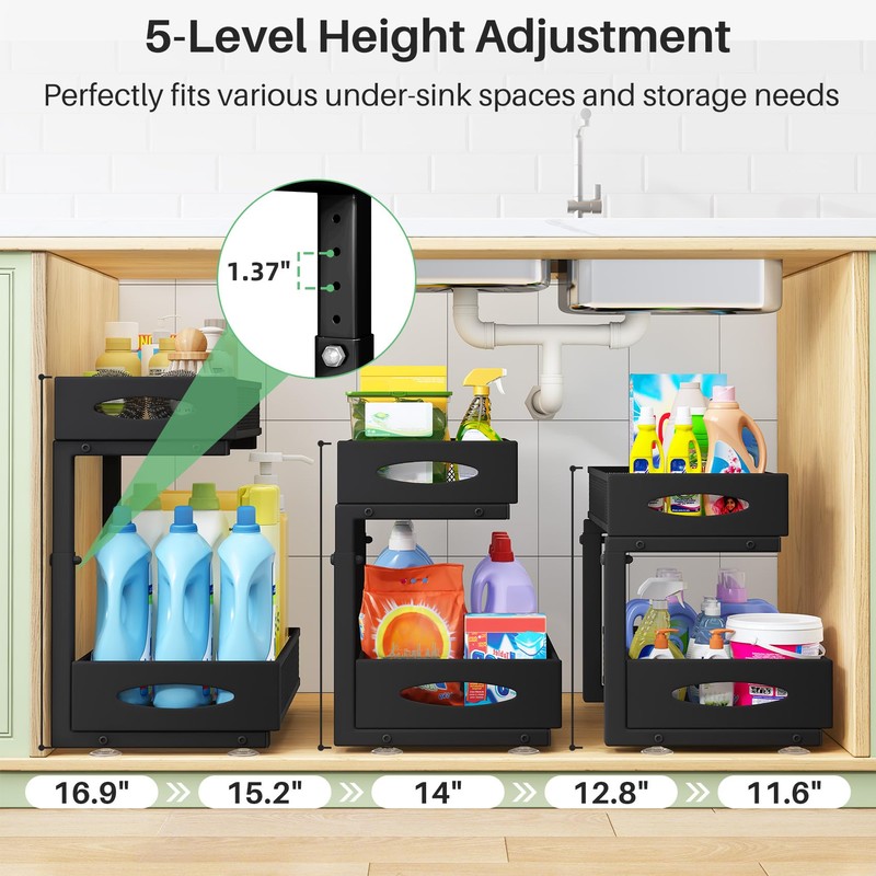 Under Sink Organizer, 2 Pack 2 Tier Pull out Cabinet