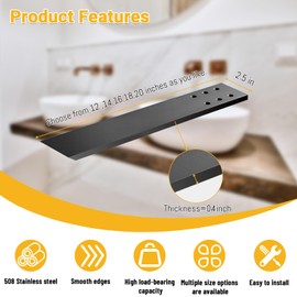 Hidden Granite Countertop Support Brackets 4 Pack 12" L x 2.5" W,3/8" Thick Heavy Duty Counter top Brackets,Flat Black Wall Mount Support Countertop Overhang Support for Quartz, Wood, Concrete,Island