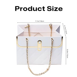 4 Pcs Flower Paper Gift Box, Waterproof Bouquet Storage Bucket Florist Handbag with Metal Chain Flower Boxes for Arrangements for Wedding Mother's Day Birthday Bridal Shower Gift Wrap Craft (White)