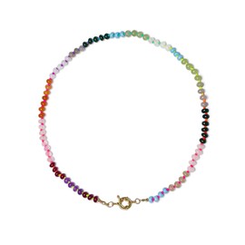 ASDIIT Boho Beaded Necklaces for Women, Rainbow Beaded Choker Necklace, Natural Stone Necklace, Trendy Beach Summer Colorful Jewelry Gift, Gold Plated, natural stone