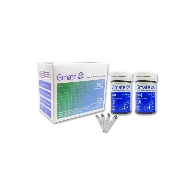 50 Tiras Reactivas Prueba Glucosa Glucometro Gmate GMATETETSTRIP